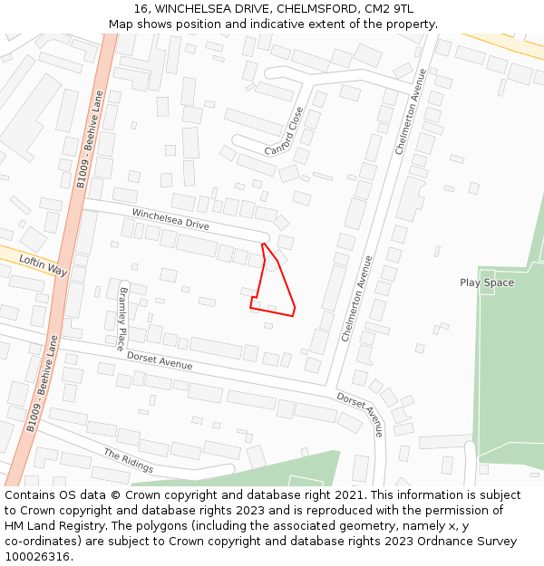 16, WINCHELSEA DRIVE, CHELMSFORD, CM2 9TL: Location map and indicative extent of plot