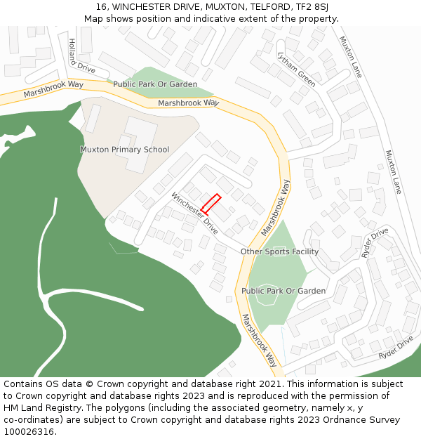 16, WINCHESTER DRIVE, MUXTON, TELFORD, TF2 8SJ: Location map and indicative extent of plot