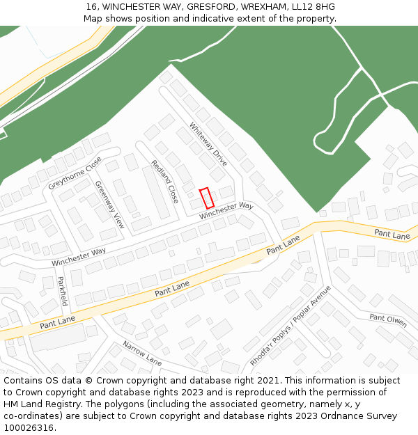 16, WINCHESTER WAY, GRESFORD, WREXHAM, LL12 8HG: Location map and indicative extent of plot