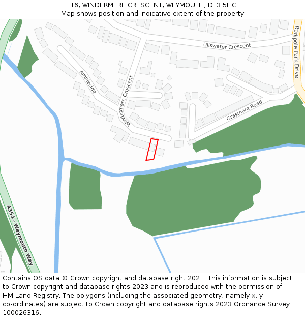 16, WINDERMERE CRESCENT, WEYMOUTH, DT3 5HG: Location map and indicative extent of plot