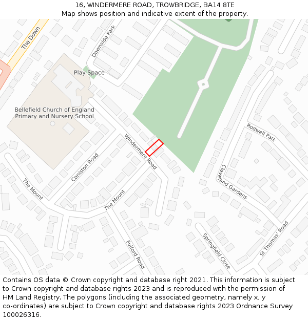 16, WINDERMERE ROAD, TROWBRIDGE, BA14 8TE: Location map and indicative extent of plot