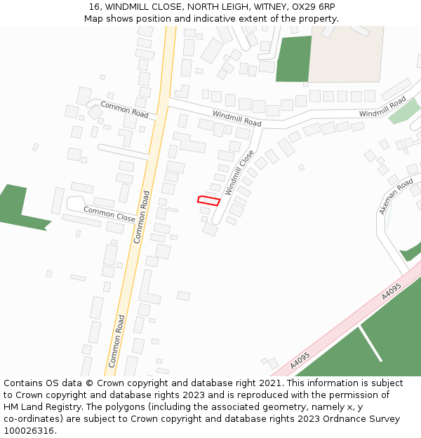 16, WINDMILL CLOSE, NORTH LEIGH, WITNEY, OX29 6RP: Location map and indicative extent of plot