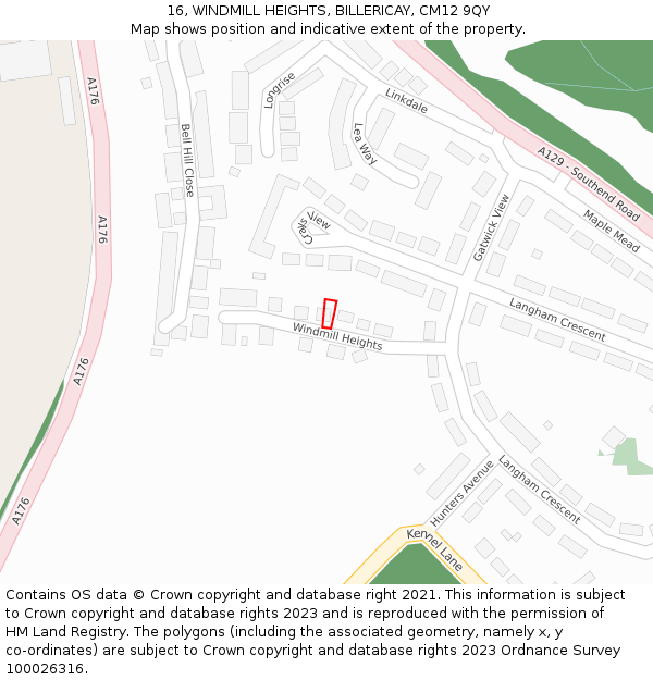 16, WINDMILL HEIGHTS, BILLERICAY, CM12 9QY: Location map and indicative extent of plot