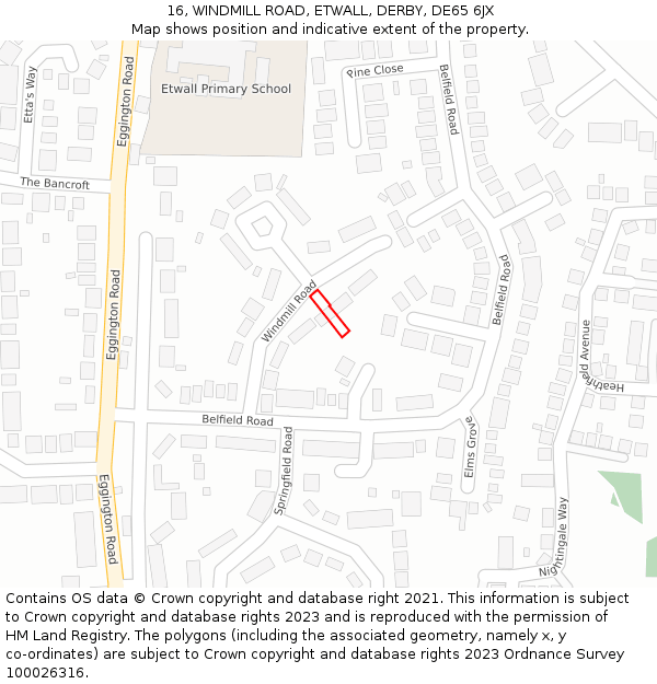 16, WINDMILL ROAD, ETWALL, DERBY, DE65 6JX: Location map and indicative extent of plot