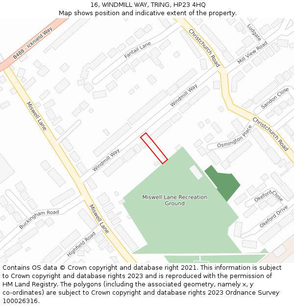 16, WINDMILL WAY, TRING, HP23 4HQ: Location map and indicative extent of plot
