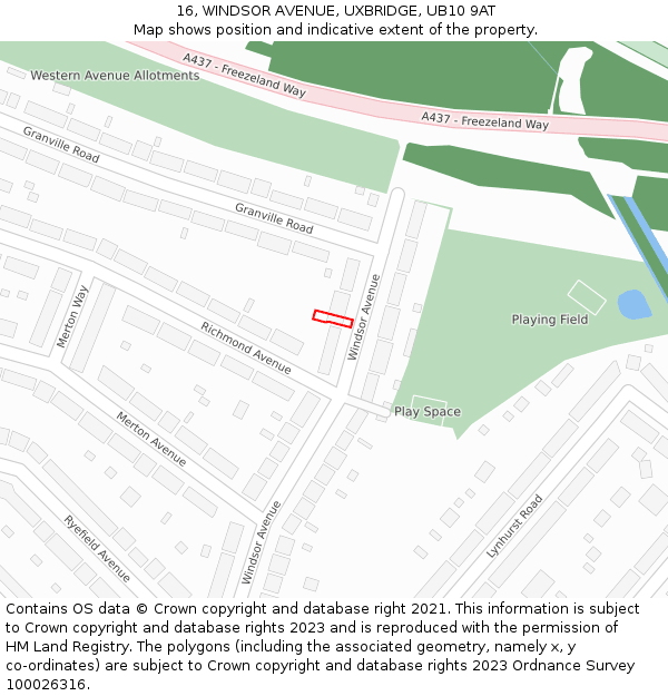 16, WINDSOR AVENUE, UXBRIDGE, UB10 9AT: Location map and indicative extent of plot