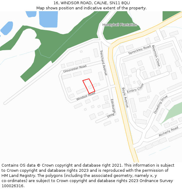 16, WINDSOR ROAD, CALNE, SN11 8QU: Location map and indicative extent of plot