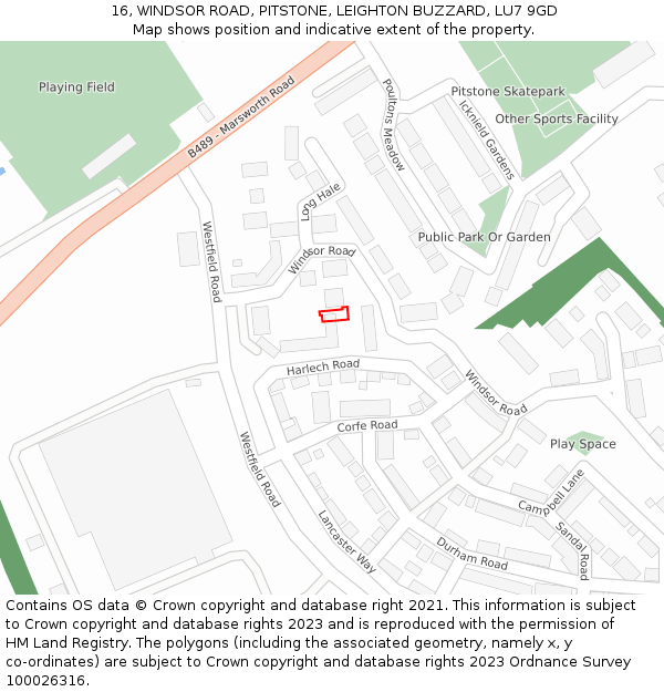 16, WINDSOR ROAD, PITSTONE, LEIGHTON BUZZARD, LU7 9GD: Location map and indicative extent of plot