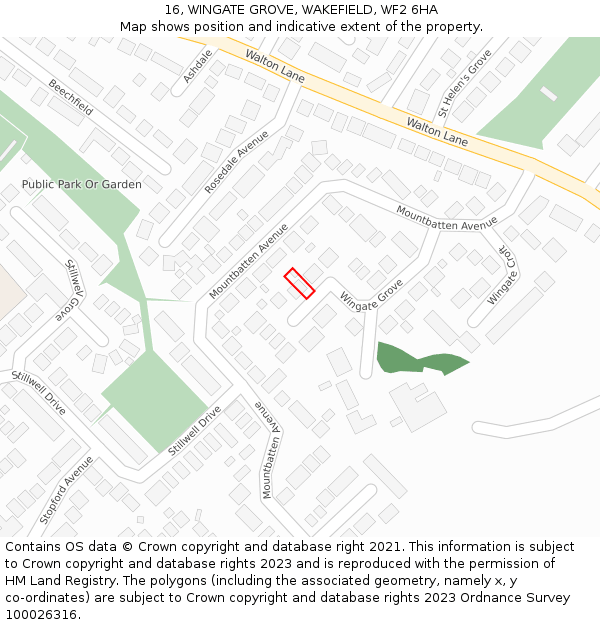 16, WINGATE GROVE, WAKEFIELD, WF2 6HA: Location map and indicative extent of plot