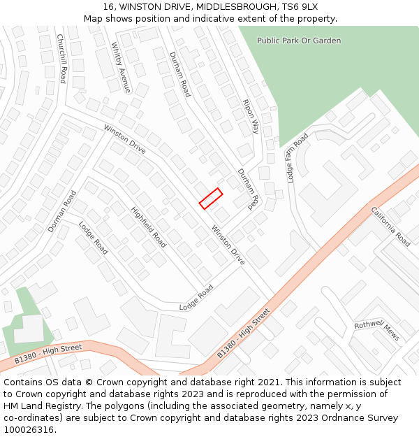 16, WINSTON DRIVE, MIDDLESBROUGH, TS6 9LX: Location map and indicative extent of plot