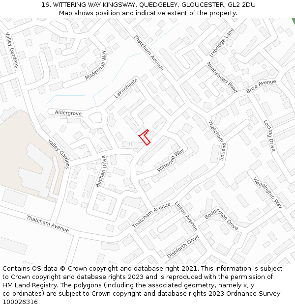 16, WITTERING WAY KINGSWAY, QUEDGELEY, GLOUCESTER, GL2 2DU: Location map and indicative extent of plot