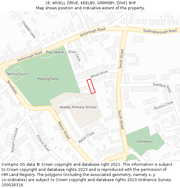 16, WIVELL DRIVE, KEELBY, GRIMSBY, DN41 8HF: Location map and indicative extent of plot