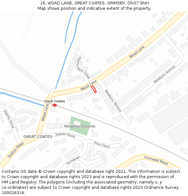 16, WOAD LANE, GREAT COATES, GRIMSBY, DN37 9NH: Location map and indicative extent of plot