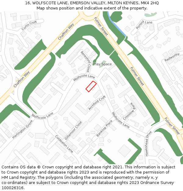 16, WOLFSCOTE LANE, EMERSON VALLEY, MILTON KEYNES, MK4 2HQ: Location map and indicative extent of plot