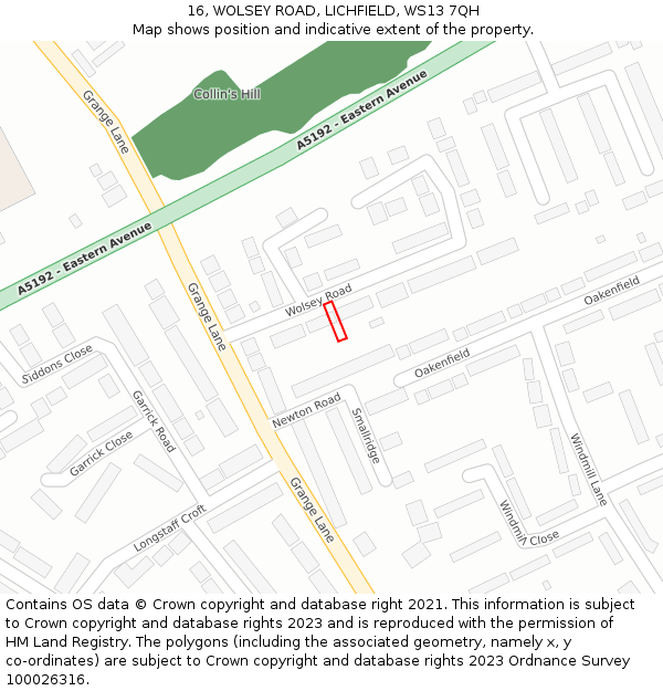 16, WOLSEY ROAD, LICHFIELD, WS13 7QH: Location map and indicative extent of plot