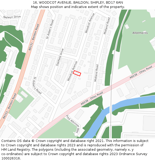 16, WOODCOT AVENUE, BAILDON, SHIPLEY, BD17 6AN: Location map and indicative extent of plot