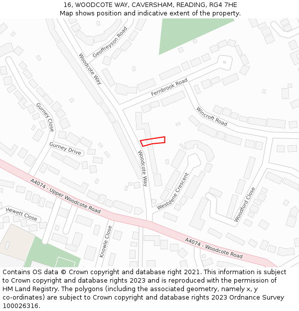 16, WOODCOTE WAY, CAVERSHAM, READING, RG4 7HE: Location map and indicative extent of plot