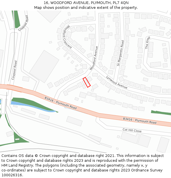 16, WOODFORD AVENUE, PLYMOUTH, PL7 4QN: Location map and indicative extent of plot