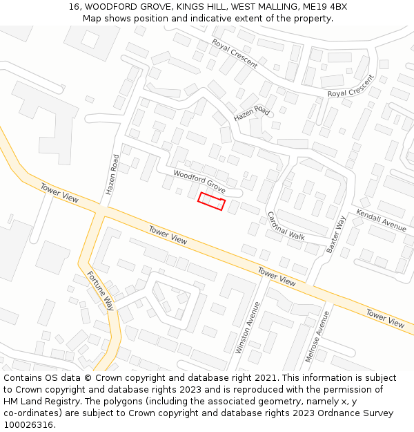 16, WOODFORD GROVE, KINGS HILL, WEST MALLING, ME19 4BX: Location map and indicative extent of plot