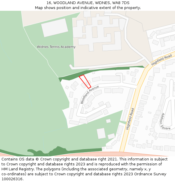 16, WOODLAND AVENUE, WIDNES, WA8 7DS: Location map and indicative extent of plot