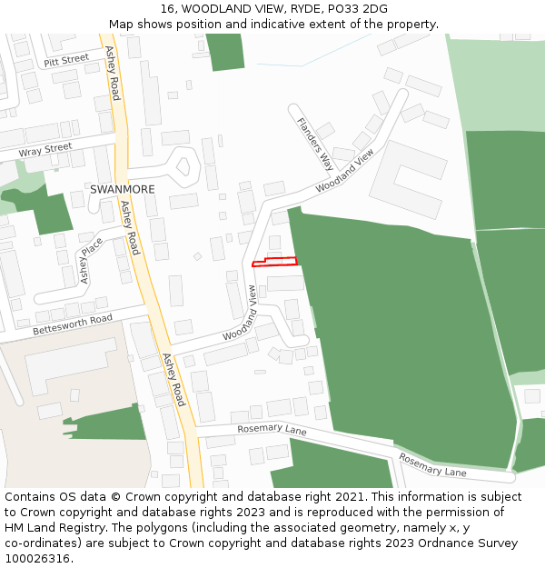 16, WOODLAND VIEW, RYDE, PO33 2DG: Location map and indicative extent of plot