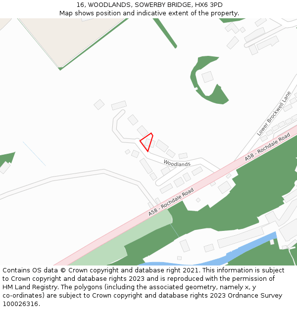 16, WOODLANDS, SOWERBY BRIDGE, HX6 3PD: Location map and indicative extent of plot