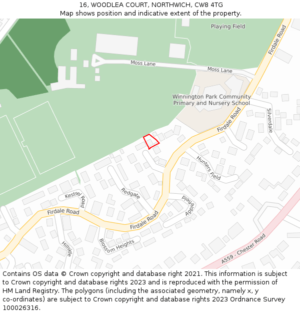 16, WOODLEA COURT, NORTHWICH, CW8 4TG: Location map and indicative extent of plot