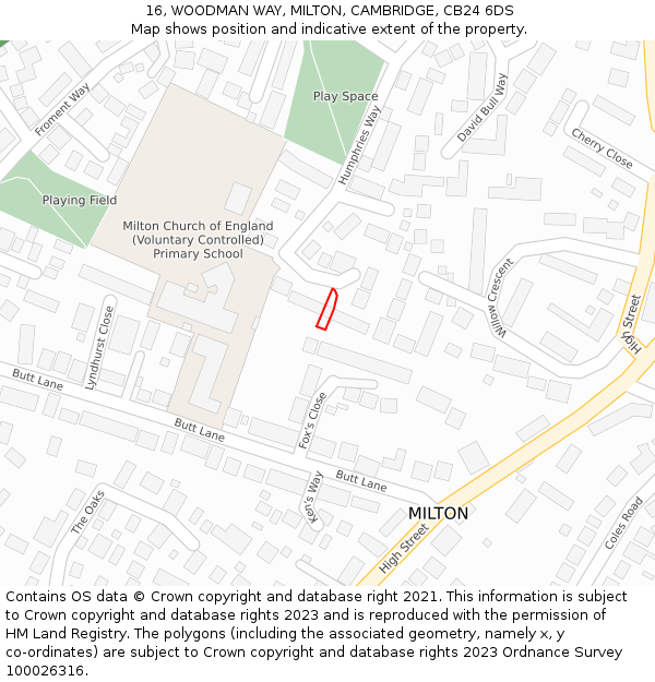 16, WOODMAN WAY, MILTON, CAMBRIDGE, CB24 6DS: Location map and indicative extent of plot