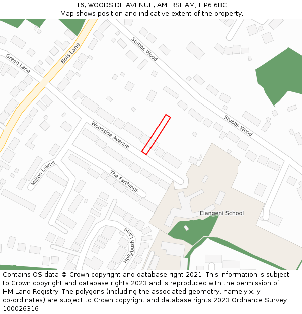 16, WOODSIDE AVENUE, AMERSHAM, HP6 6BG: Location map and indicative extent of plot