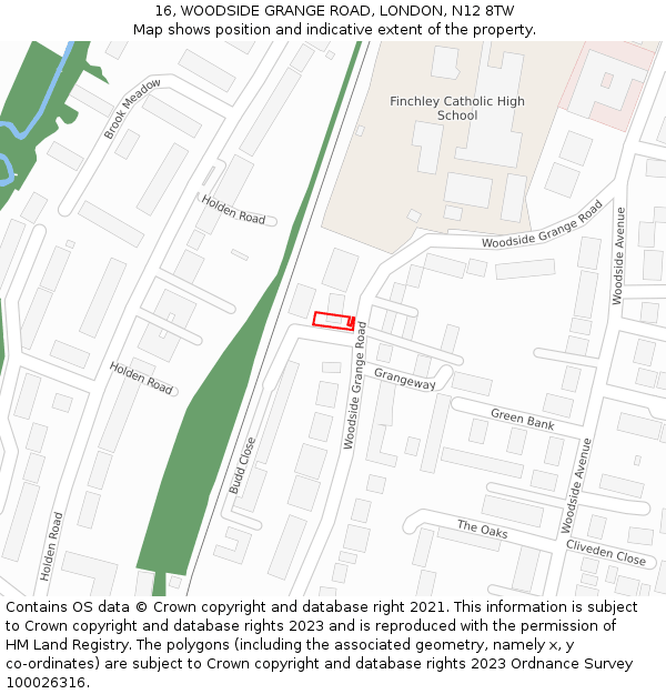 16, WOODSIDE GRANGE ROAD, LONDON, N12 8TW: Location map and indicative extent of plot