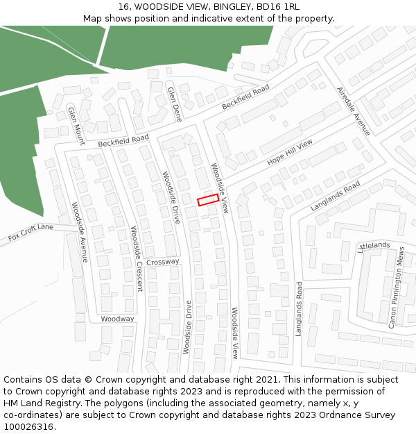 16, WOODSIDE VIEW, BINGLEY, BD16 1RL: Location map and indicative extent of plot