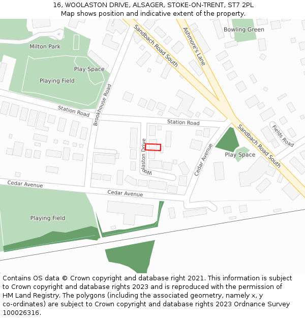 16, WOOLASTON DRIVE, ALSAGER, STOKE-ON-TRENT, ST7 2PL: Location map and indicative extent of plot