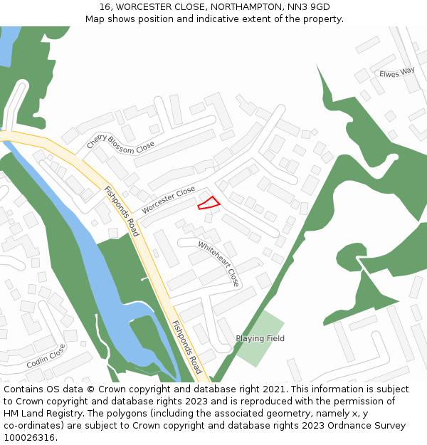 16, WORCESTER CLOSE, NORTHAMPTON, NN3 9GD: Location map and indicative extent of plot