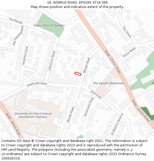 16, WORPLE ROAD, EPSOM, KT18 5EE: Location map and indicative extent of plot