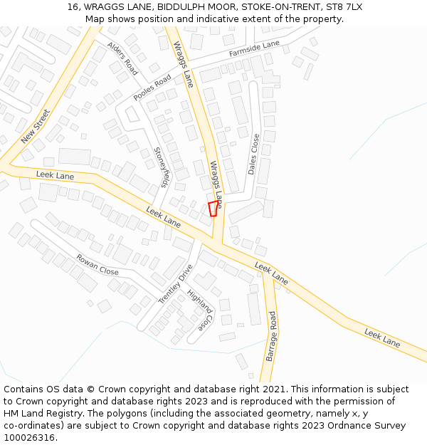 16, WRAGGS LANE, BIDDULPH MOOR, STOKE-ON-TRENT, ST8 7LX: Location map and indicative extent of plot