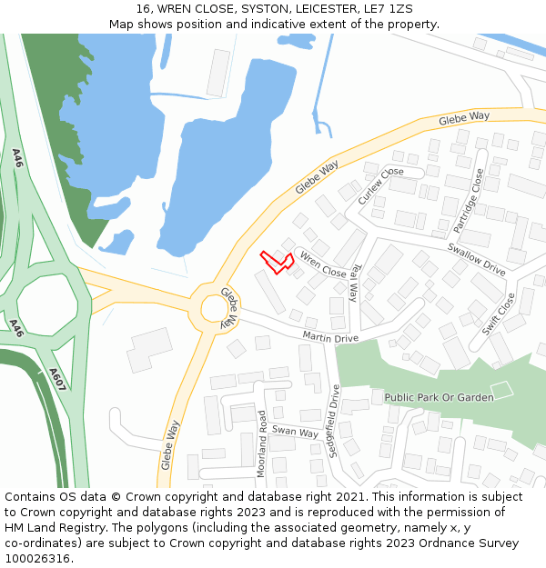 16, WREN CLOSE, SYSTON, LEICESTER, LE7 1ZS: Location map and indicative extent of plot