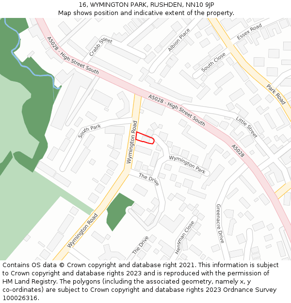 16, WYMINGTON PARK, RUSHDEN, NN10 9JP: Location map and indicative extent of plot