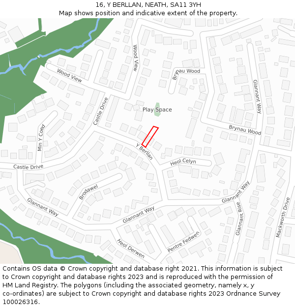 16, Y BERLLAN, NEATH, SA11 3YH: Location map and indicative extent of plot