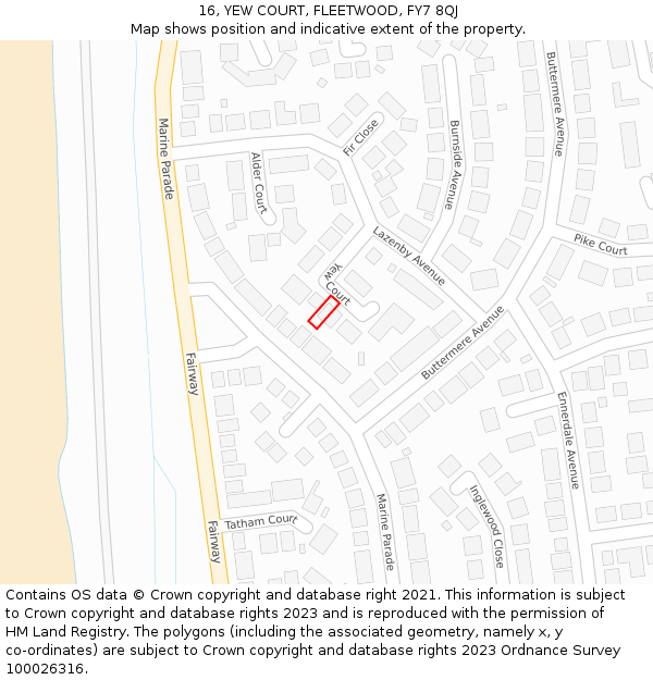 16, YEW COURT, FLEETWOOD, FY7 8QJ: Location map and indicative extent of plot