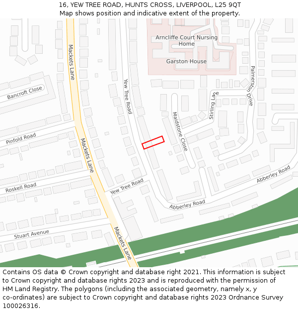 16, YEW TREE ROAD, HUNTS CROSS, LIVERPOOL, L25 9QT: Location map and indicative extent of plot