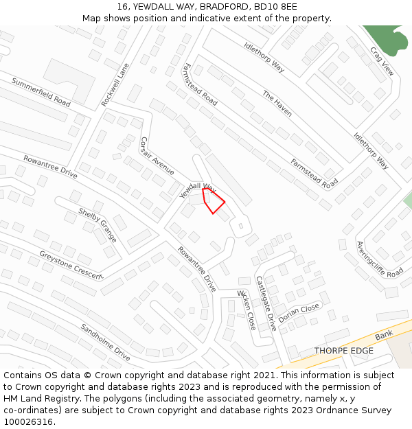 16, YEWDALL WAY, BRADFORD, BD10 8EE: Location map and indicative extent of plot