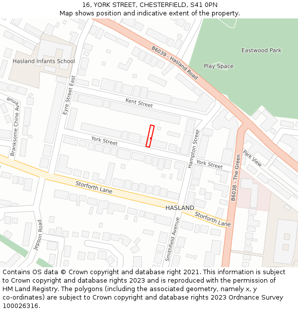 16, YORK STREET, CHESTERFIELD, S41 0PN: Location map and indicative extent of plot