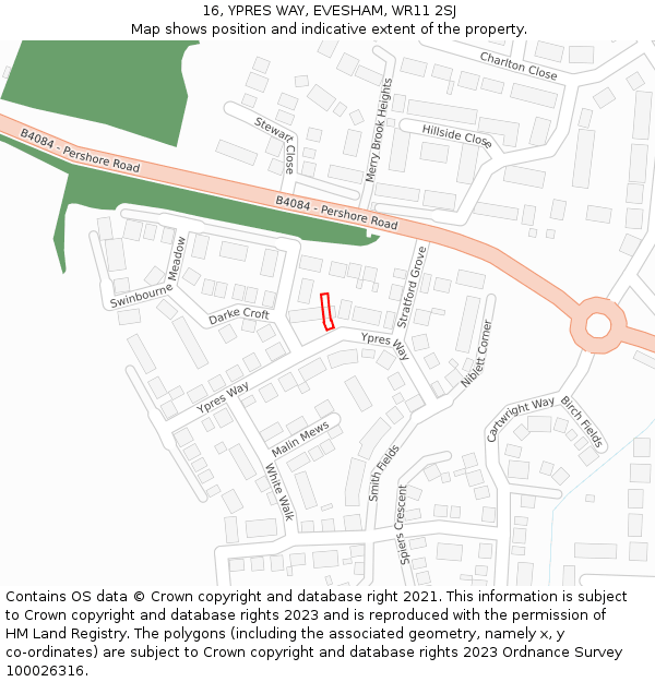 16, YPRES WAY, EVESHAM, WR11 2SJ: Location map and indicative extent of plot