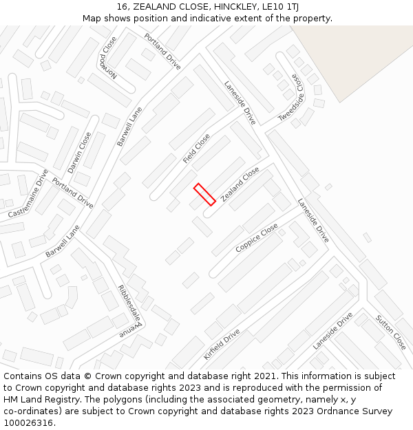 16, ZEALAND CLOSE, HINCKLEY, LE10 1TJ: Location map and indicative extent of plot