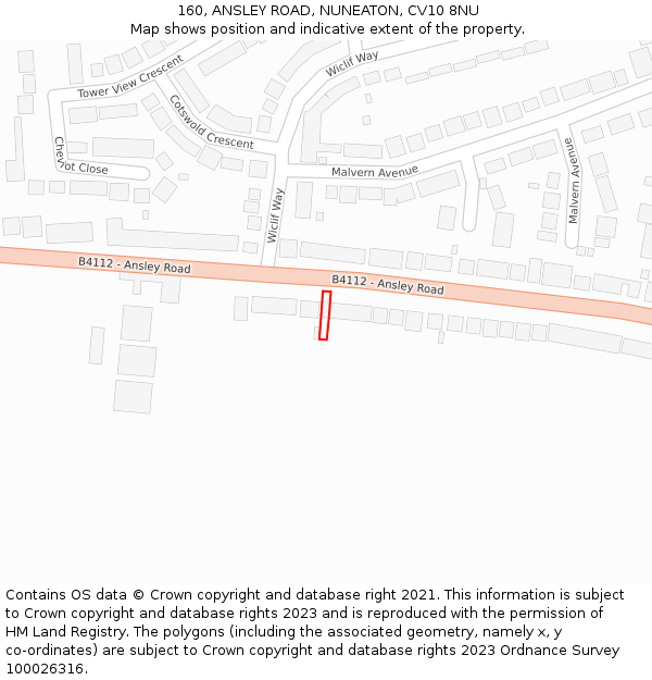 160, ANSLEY ROAD, NUNEATON, CV10 8NU: Location map and indicative extent of plot