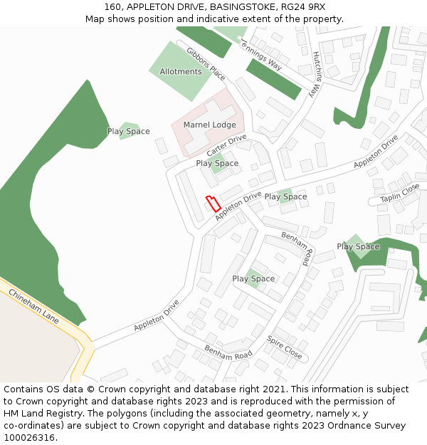 160, APPLETON DRIVE, BASINGSTOKE, RG24 9RX: Location map and indicative extent of plot