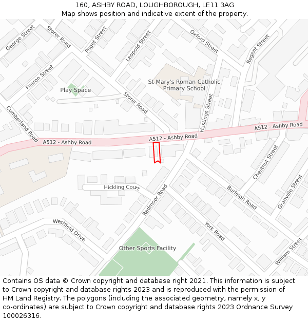 160, ASHBY ROAD, LOUGHBOROUGH, LE11 3AG: Location map and indicative extent of plot