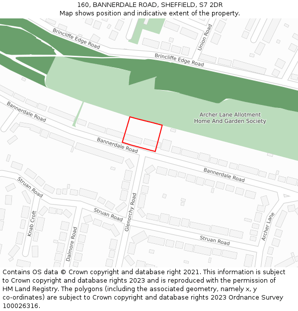 160, BANNERDALE ROAD, SHEFFIELD, S7 2DR: Location map and indicative extent of plot