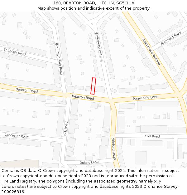 160, BEARTON ROAD, HITCHIN, SG5 1UA: Location map and indicative extent of plot