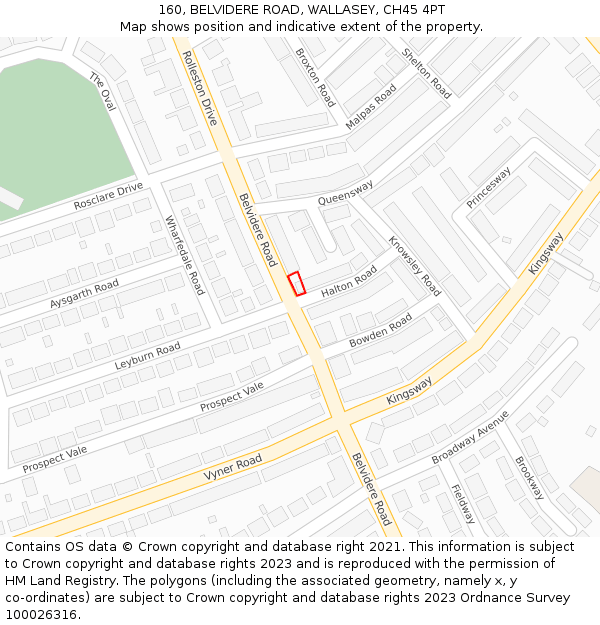 160, BELVIDERE ROAD, WALLASEY, CH45 4PT: Location map and indicative extent of plot